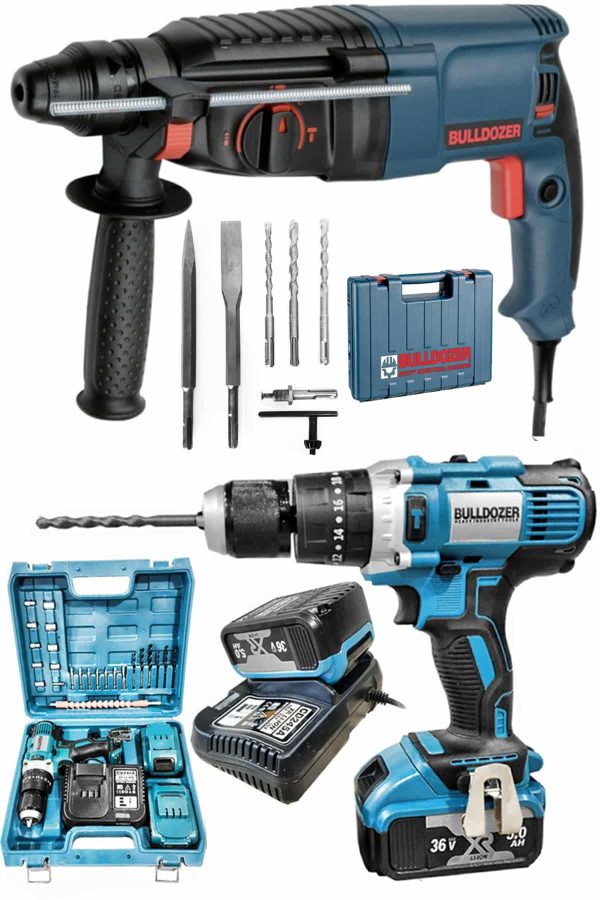 Bulldozer 1200W Kırıcı Delici + Darbeli Çift Akülü Matkap