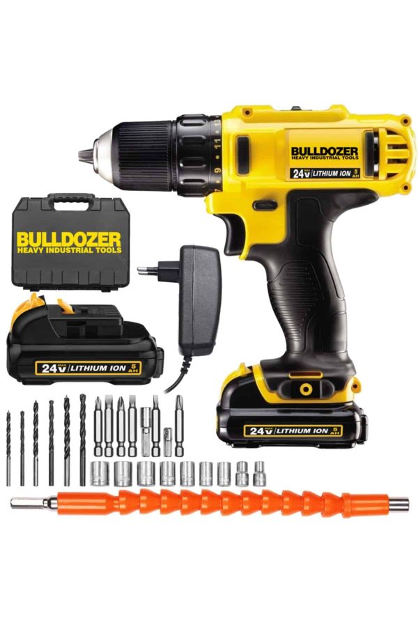 Bulldozer Setli 24 V 5 Ah Li-on Darbesiz Çift Akülü Şarjlı Vidalama Matkap