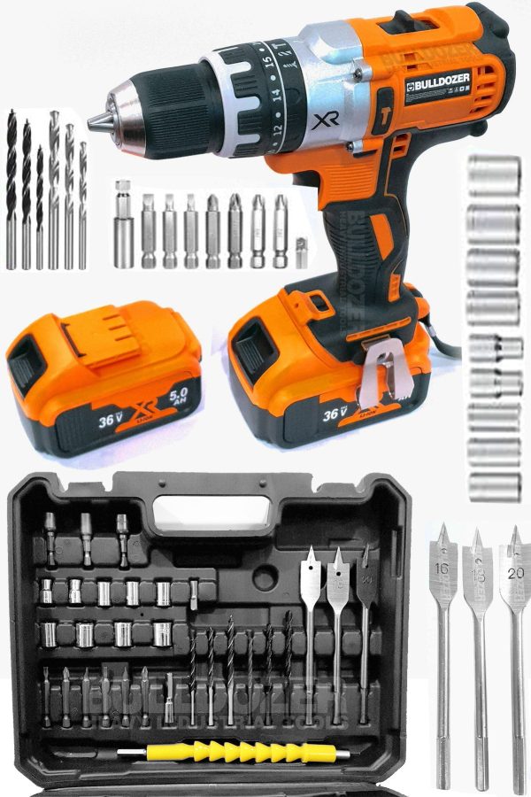 Bulldozer XR 36v 5ah Darbeli 10mm Metal Korumalı Madren Çift Akülü Vidalama 35 Parça ADP TUR