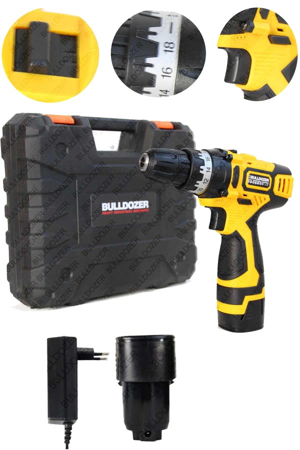 Bulldozer Pro12W  Kömürsüz Çift Bataryalı Şarjlı Pil Seviye Gösteren Akülü Vidalama Matkap