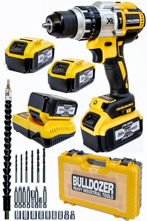 Bulldozer XR36V Darbeli Kömürsüz Matkap Dübel Setli Çift Akü