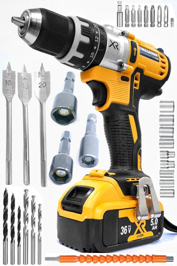 Bulldozer 36vr Darbeli Metal Madren Çift Akülü Şarjlı Vidalama Matkap 35 Parça ADP