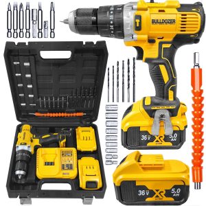 Bulldozer 300 PARÇA 36 V 5 Ah 13 MM Metal Mandren Darbeli Çift Akülü Şarjlı Vidalama Matkap