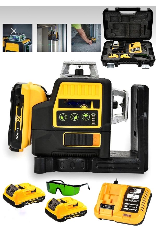 BULLDOZER 598vf Çift Akülü 12 Köşe 360° Otomatik Hizalamalı Lazer Metre Hizalama Yeşil Çizgili Lazer Hizalama