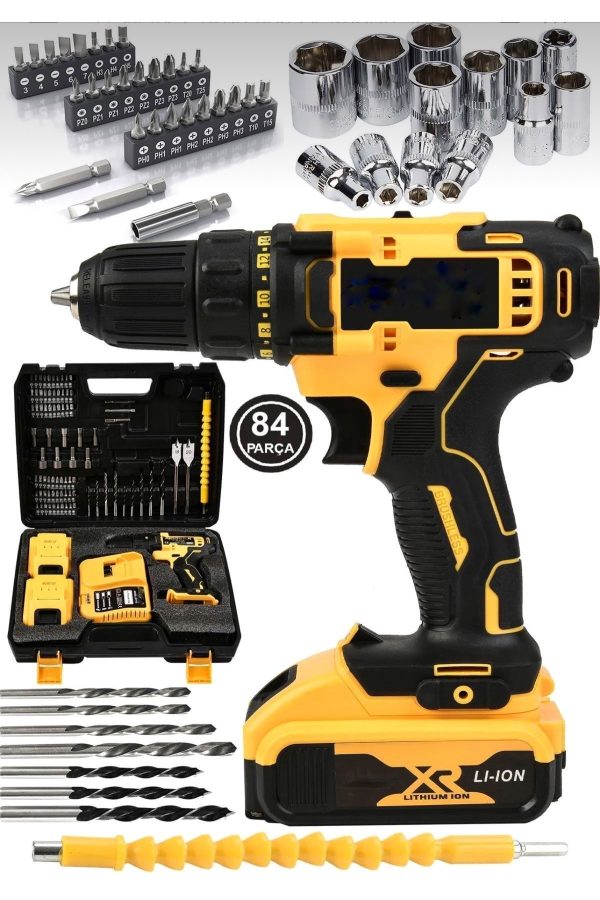 BULLDOZER 598vf Metal Şanzuman Çift Akülü 84 Parça Şarjlı Matkap Akülü Vidalama