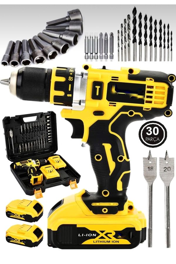 BULLDOZER 128 Vf Bakır Sargılı Darbeli Şarjlı Matkap Çift Akülü Metal Şanzıman Vidalama
