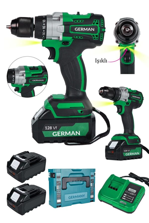 BULLDOZER Pro Dynamic 128vf Çift Akülü Vidalama Darbeli Çelik Mandren Matkap Alman Garantili