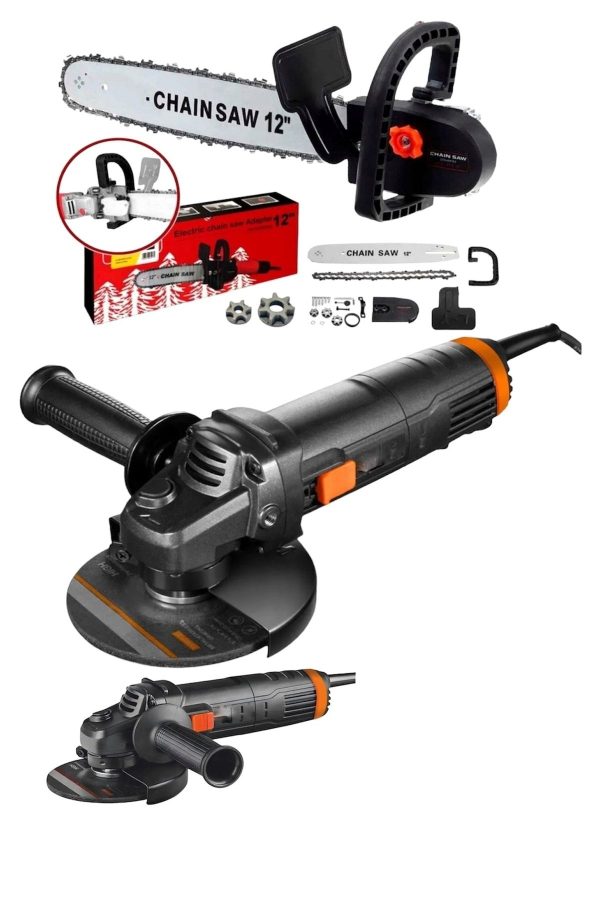 BULLDOZER 2 ‘li Set 4200w Metal Şanzuman Bakır Sargı 125 Mm Avuç Içi Taşlama Ve Zinçirli Spral Aparatı Odun