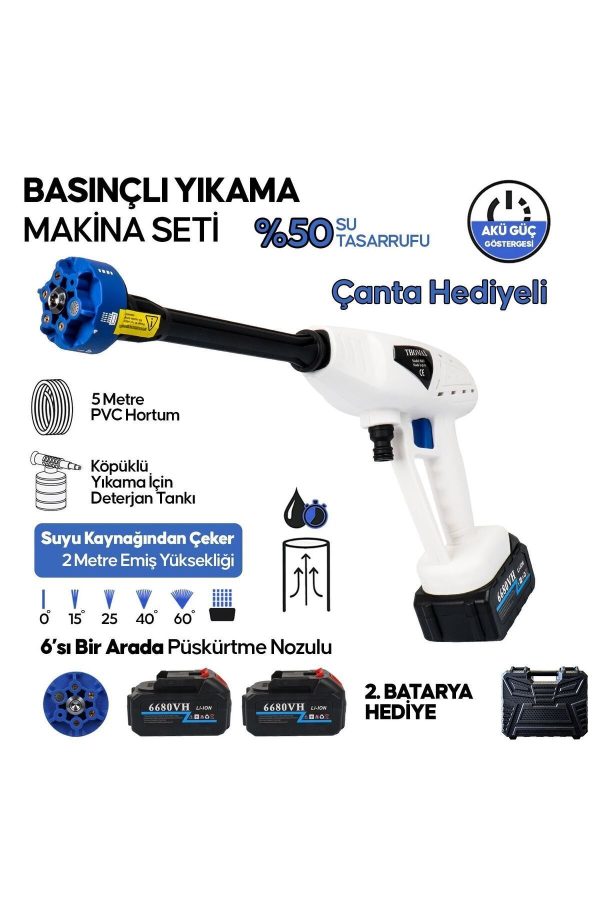 BULLDOZER 988V DX Çift Akülü Şarjlı Yüksek Basınçlı Oto Araba Bahçe Yıkama Ve Temizleme Tabancası Makinesi - Görsel 2