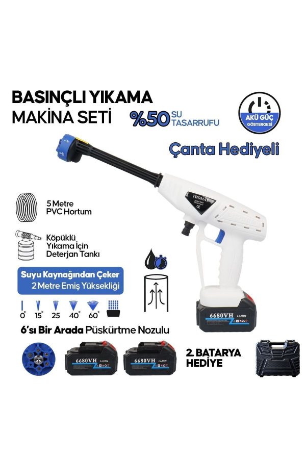 BULLDOZER 988V DX Çift Akülü Şarjlı Yüksek Basınçlı Oto Araba Bahçe Yıkama Ve Temizleme Tabancası Makinesi - Görsel 3
