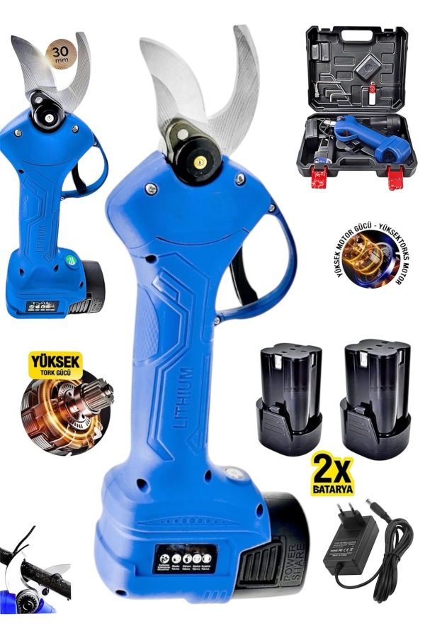 BULLDOZER İTALY 4800 Rpm Şarjlı Bakır Çift Akülü Dal Budama Bağ Makası Çelik Şanzuman Paslanmaz Bıçak