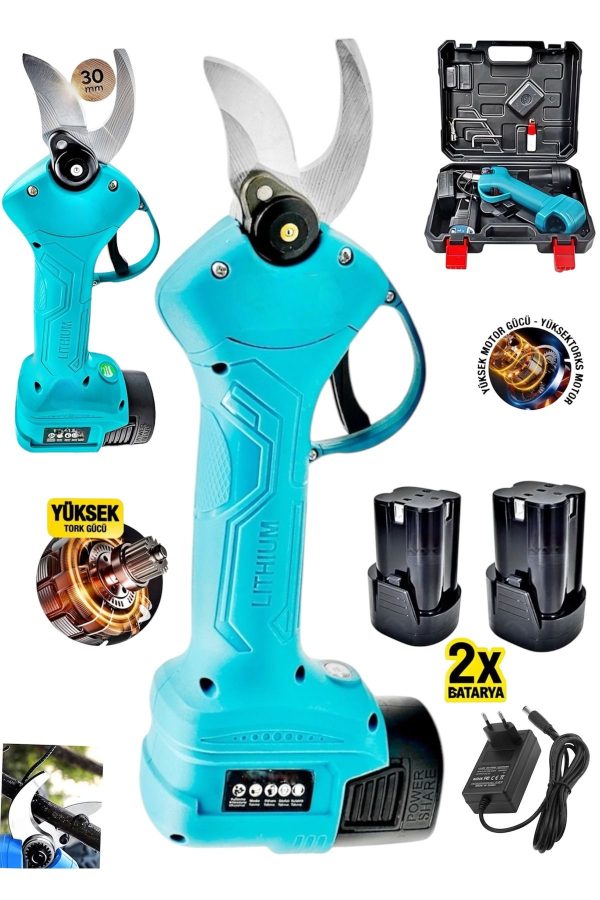 BULLDOZER İTALY 4800 Rpm Şarjlı Bakır Çift Akülü Dal Budama Bağ Makası Çelik Şanzuman Paslanmaz Bıçak