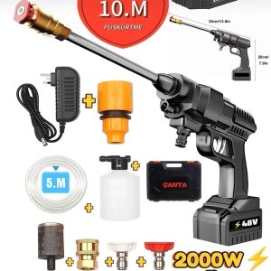 BULLDOZER 854vf Tek Akülü Şarjlı Oto Araç Bahçe Yıkama Tabancası Köpük Hazneli Yüksek Basınç Çift Turbo Güç