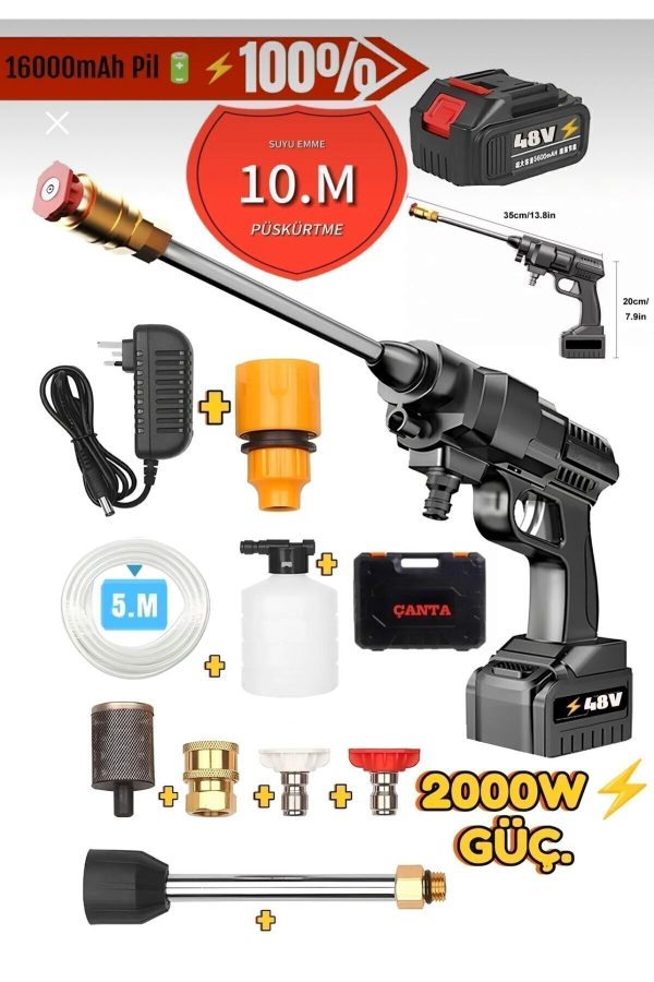 BULLDOZER 986vf Çift Akülü Şarjlı Oto Araba Bahçe Yıkama Temizleme Tabancası Yüksek Basınç Çift Turbo.