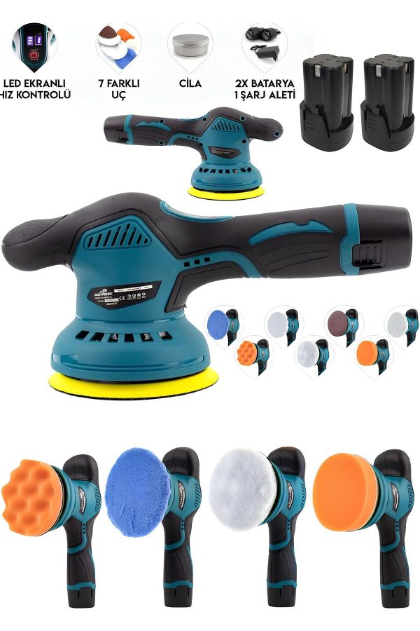 BULLDOZER ALMAN V999 ŞARJLI  ARAÇ PARKE MERMER AHŞAP POLİSAJ PASTA CİLA PARLATMA MAKİNESİ DEVİRLİ BLUE