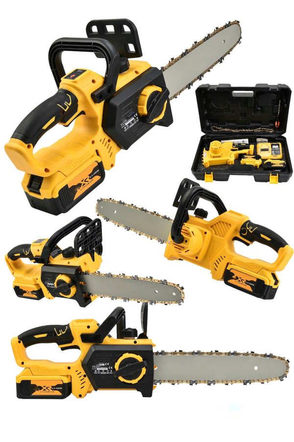 BULLDOZER PROFESYONEL 598Vf Çift Akülü Şarjlı Dal Budama Ağaç Odun Kesme Hızar Motoru Otomatik Yağlama SARI - Görsel 3