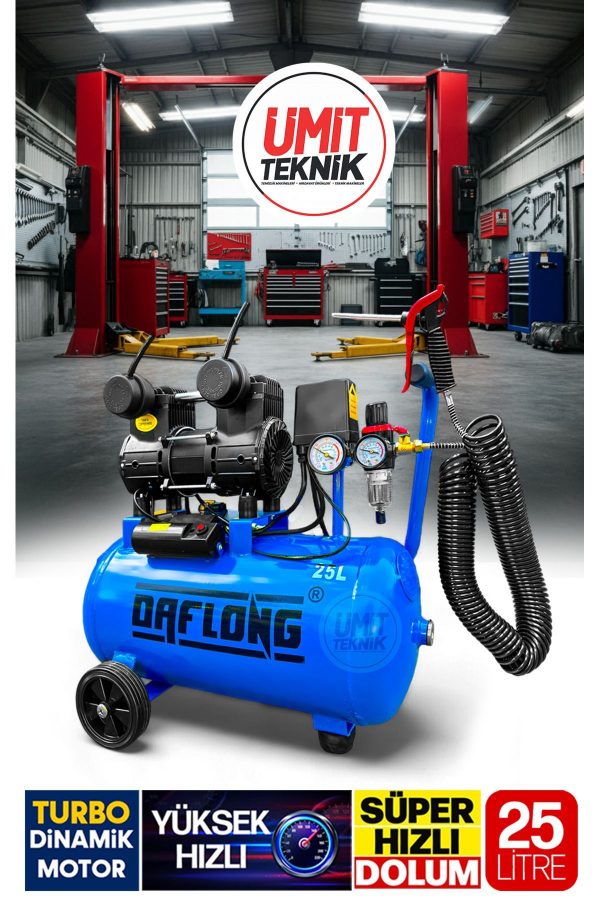 Bakır Sargı Turbo 24LİTRE Yağsız Motor Süper Hızlı Dolum Hava Kompresörü 5li Havalı Set - Görsel 5