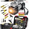 4x4 Turbo Yeni Nesil Motor Çift Pistonlu 12V 150 Psi  Araç Lastik Bot Şişirme Kompresörü Pense Set - Görsel 2