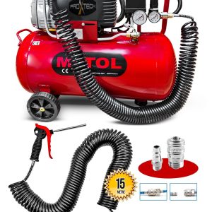 En Çok Tercih Edilen 2HP 50 Litre 8Bar Boya ,Lastik Hava Kompresörü 15Mt Spiral Hortum Stoper Kit