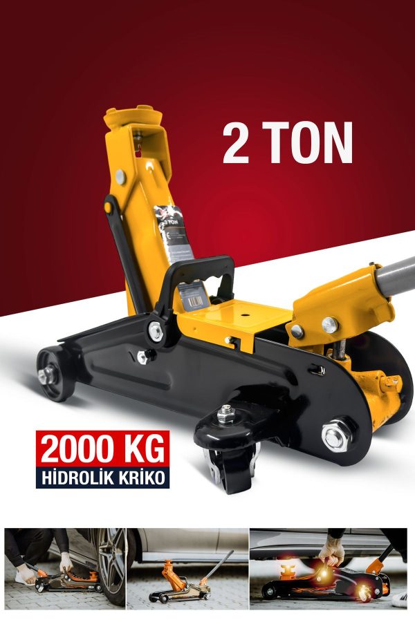 Ultra Series Profesyonel Metal Tekerlekli 2Ton/ 2000 KG Arabalı Hidrolik Kriko Araç Oto Kriko - Görsel 3