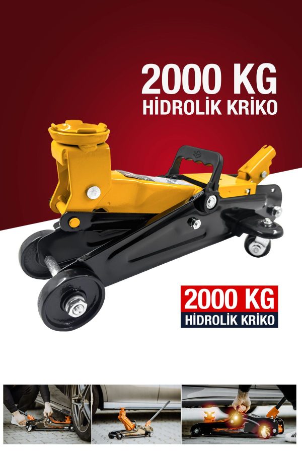 Ultra Series Profesyonel Metal Tekerlekli 2Ton/ 2000 KG Arabalı Hidrolik Kriko Araç Oto Kriko - Görsel 4
