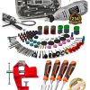 Premium Seri Devirli Çantalı Dramel Gravür Seti Hobi Taşlama Kit, Pro Ahşap oyma Seti Mengene