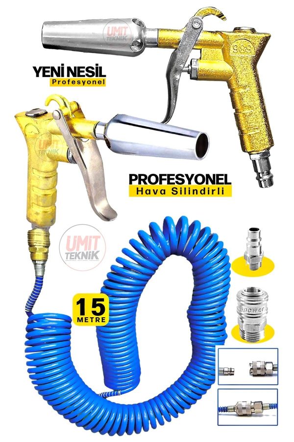 Yeni  Nesil Kompresör Spiral Hava Hortumu 8 mm 15 mt Hava Jakı  Hava Tabancası Recor Seti