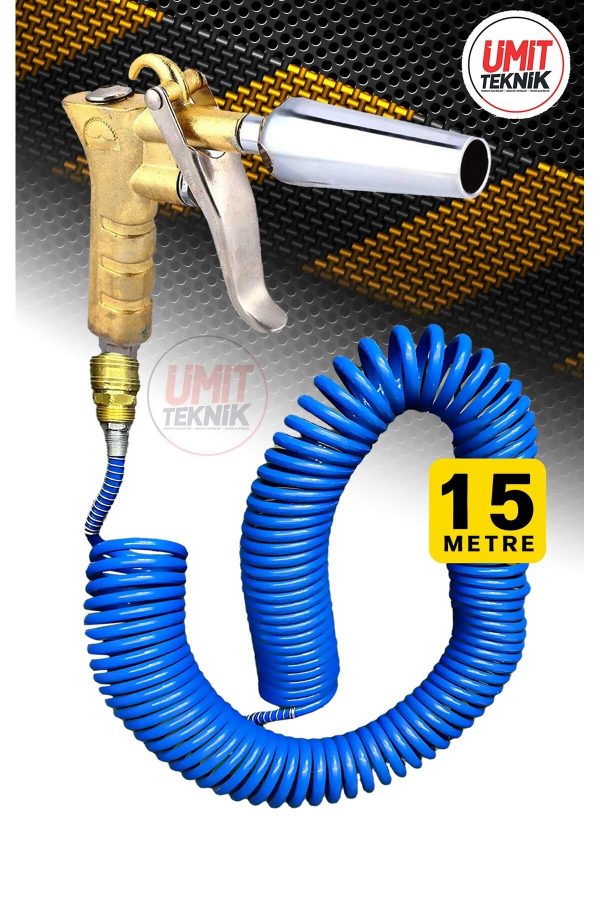 Yeni  Nesil Kompresör Spiral Hava Hortumu 8 mm 15 mt Hava Jakı  Hava Tabancası Recor Seti - Görsel 2