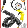 Havalı Kompresör Saatli Lastik Şişirme, 15 Mt spiral Hortumu,hava Tabancası Hava Recor Paket Set