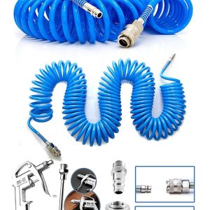 Yüksek Kalite Kompresör Spiral Hava Hortumu 8 mm 15 mt Hava Jakı Hava Tabancası Recor Seti