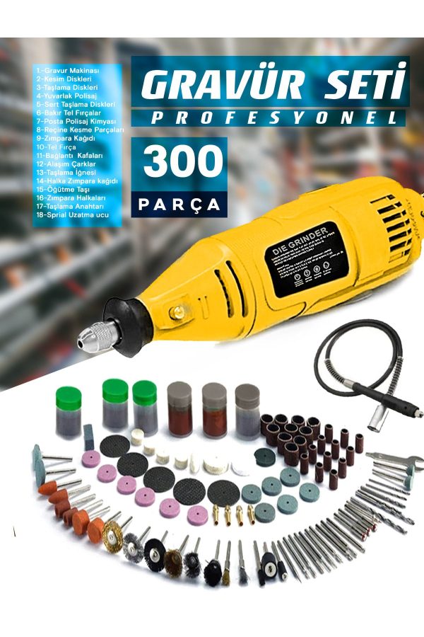 Çok Amaçlı Devir Ayarli 331PCS Hobi Gravür Delme, Parlatma,Pas Sökme Menegene Camoyma Combo Set - Görsel 2