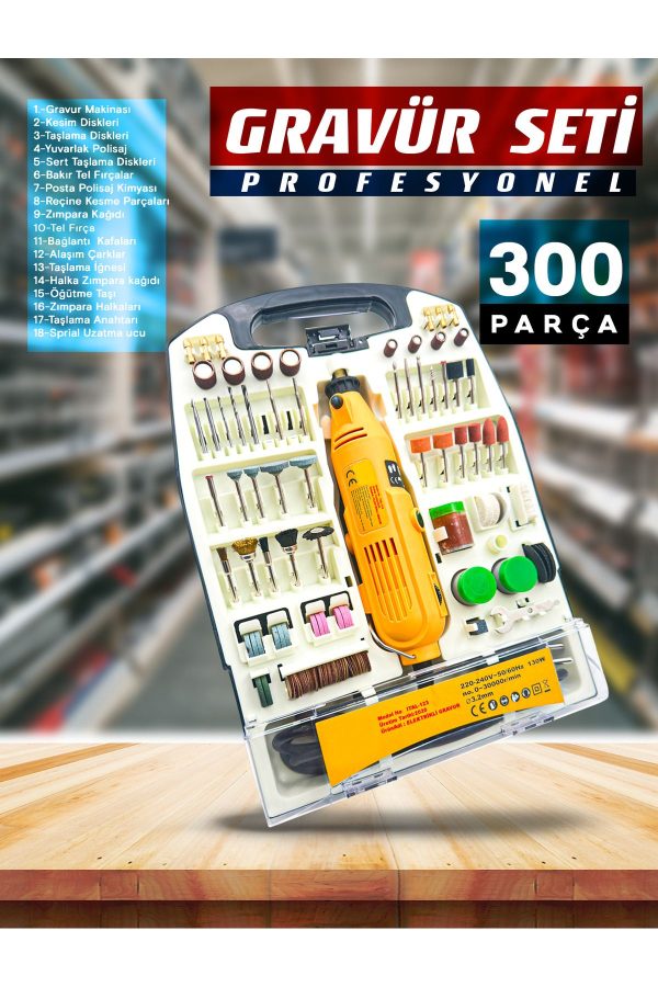 Çok Amaçlı Devir Ayarli 331PCS Hobi Gravür Delme, Parlatma,Pas Sökme Menegene Camoyma Combo Set - Görsel 4