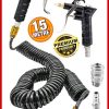 Havalı 15 Metre Kompresör Spiral Hava Hortumu 8 Mm 15 Mt Hava Jakı Hava Tabancası Recor Paket