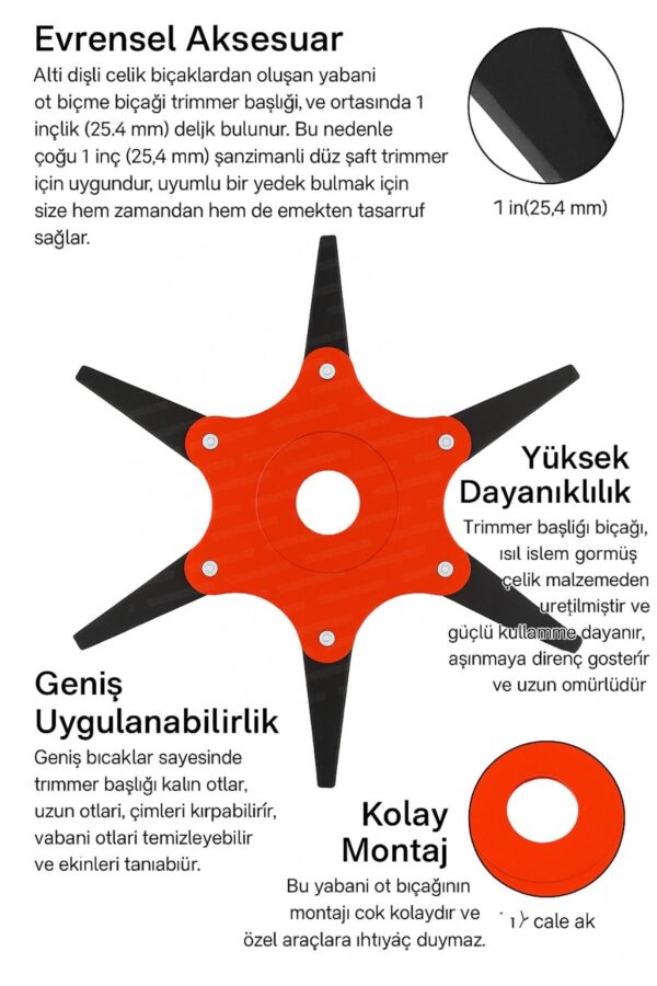 Swazer 6 Bıçaklı Döküm Diş Çelik Tırpan Bıçağı Profesyonel - Görsel 2