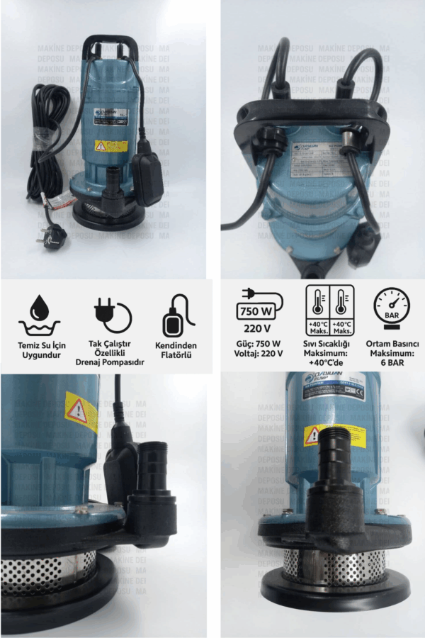 Dayuan 750w 1Hp Kendinden Flatörlü Drenaj Pompası  1 Parmak CE Sertifikalı - Görsel 2