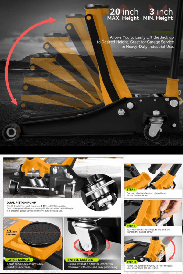 Bulldozer 3 Ton Hidrolik Timsah Arabalı Kriko Profesyonel Sanayi Tip - Görsel 3