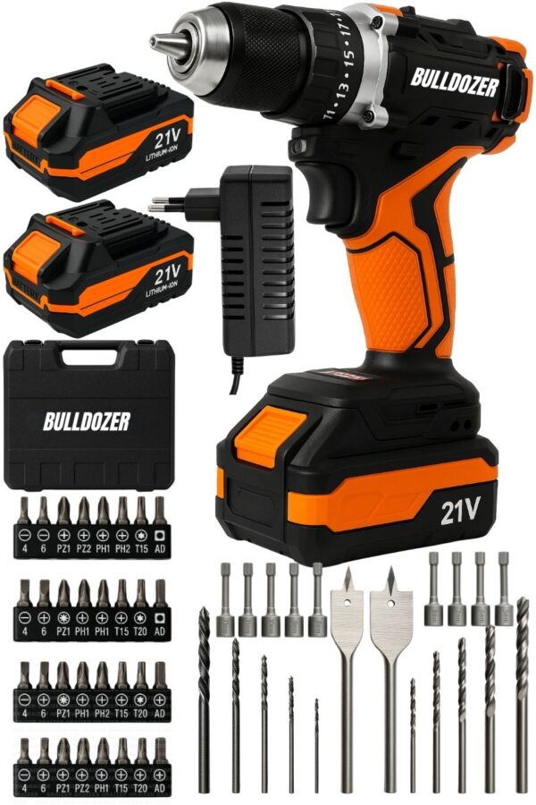Bulldozer BL-21560 21V Çift Akülü Kömürsüz Şarjlı Matkap Seti – 10 mm Metal Mandrenli