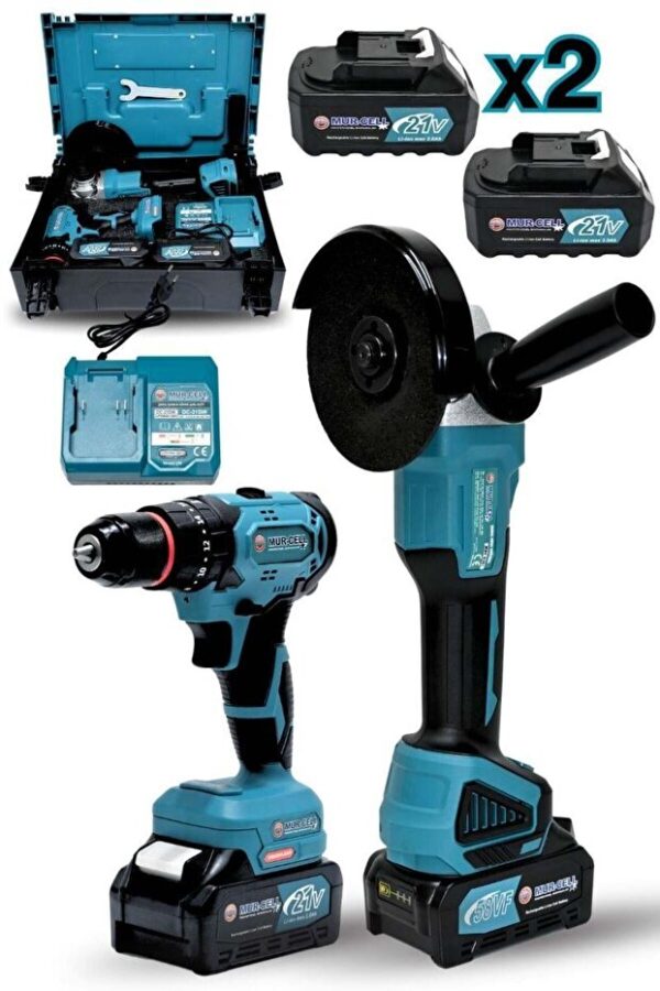 Mur-Cell 21v 3.0ah 2'li Set Şarjlı Darbeli Matkap & 115mm Şarjlı Taşlama Spiral - Görsel 2