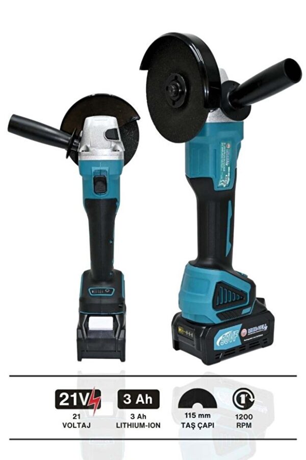 Mur-Cell 21v 3.0ah 2'li Set Şarjlı Darbeli Matkap & 115mm Şarjlı Taşlama Spiral - Görsel 4