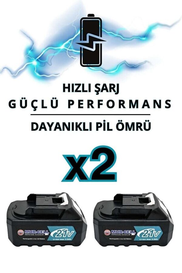 Mur-Cell M 2'li Set Çelik Şanzuman Çift Pala Zincirli Şarjlı Dal Budama Testere Budama Makas 21v 3ah - Görsel 4