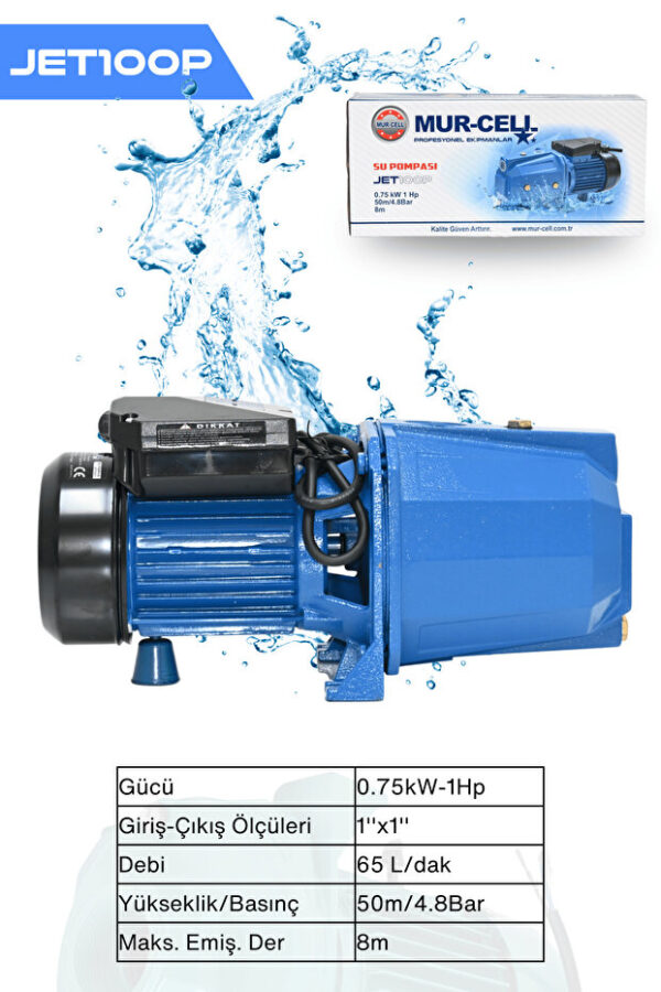 Mur-Cell Jet100p Su Pompası 0.75kw 1hp Santifürüj Pompa - Görsel 4