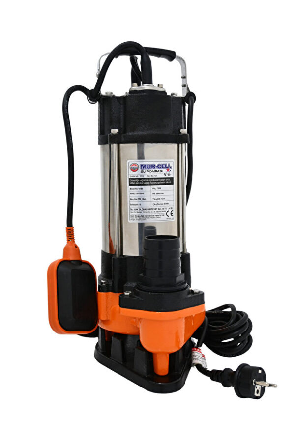 Mur-Cell V750f Bıçaksız Bakır Sargılı Drenaj Pompası Termik Korumalı 0.75kw 1hp