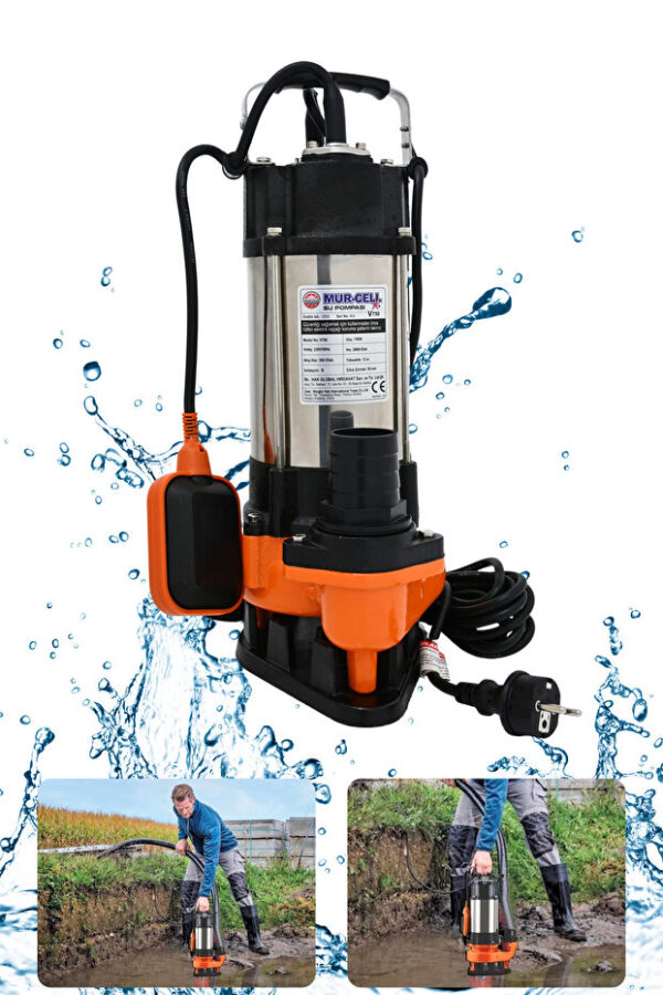 Mur-Cell V750f Bıçaksız Bakır Sargılı Drenaj Pompası Termik Korumalı 0.75kw 1hp - Görsel 2