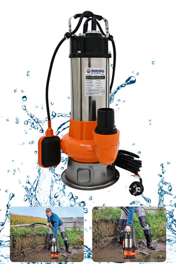 Mur-Cell V1100f Bıçaksız Bakır Sargılı Drenaj Pompası Termik Korumalı 1.1kw 1.5hp - Görsel 2