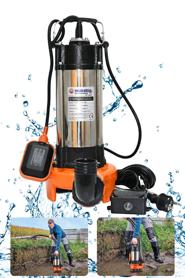 Mur-Cell V1100df Bıçaklı Bakır Sargılı Drenaj Pompası Çift Termik Korumalı 1.1kw 1.5hp - Görsel 2