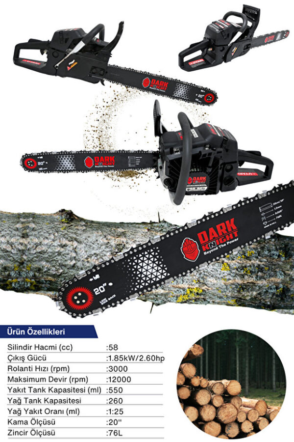 Mur-Cell Hr-5800a Dark Night Benzinli Testere Hızar Motoru Ağaç Dal Budama 45.2cc 2.6hp