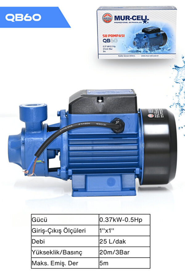 Mur-Cell Mur-cel Qb 60 Micro Vortex Pompa Su Pompası 0.5 Hp 1 Inc - Görsel 3