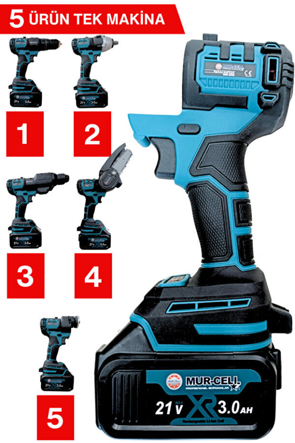 Mur-Cell MUR-9019 5 Lİ Değişen Kafa Budama Testeresi Taşlama Darbeli Vidalama Kırıcı Hilti - Görsel 2