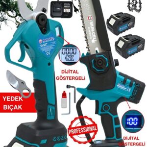 Mur-Cell Dijital Göstergeli 2Li Set A PLUS 21v 3Ah 50mm Budama Makası Kömürsüz Budama Testeresi