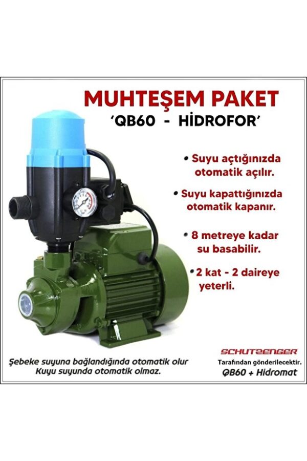 Mur-Cell Su Pompası ( Muhteşem Paket ) Hidrofor + Otomatik Sistem Su Pompası QB60 0.5hp - Görsel 2